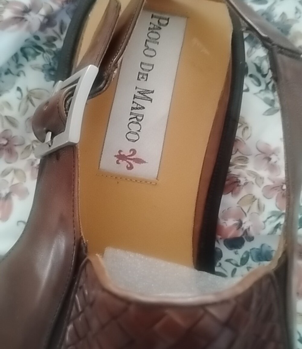 Paolo De Marco Woven Leather Slip-On Brown Handmade Dress Sandals Shoes Sz 14 - Picture 2 of 6